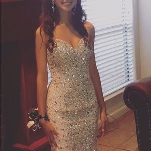 Light pink prom dress with jewels